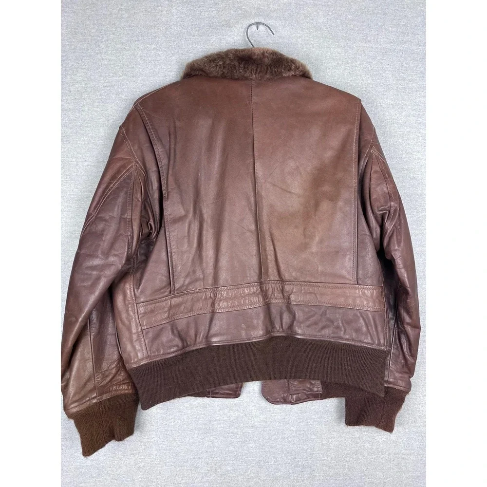 Polo Ralph Lauren Vintage Brown Leather‎ Bomber Jacket Shearling Collar Mens L